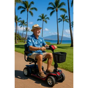 Maui Knee Scooter Rentals Golden Technologies mobility scooter rental along the Kaanapali Beach Walk in Maui