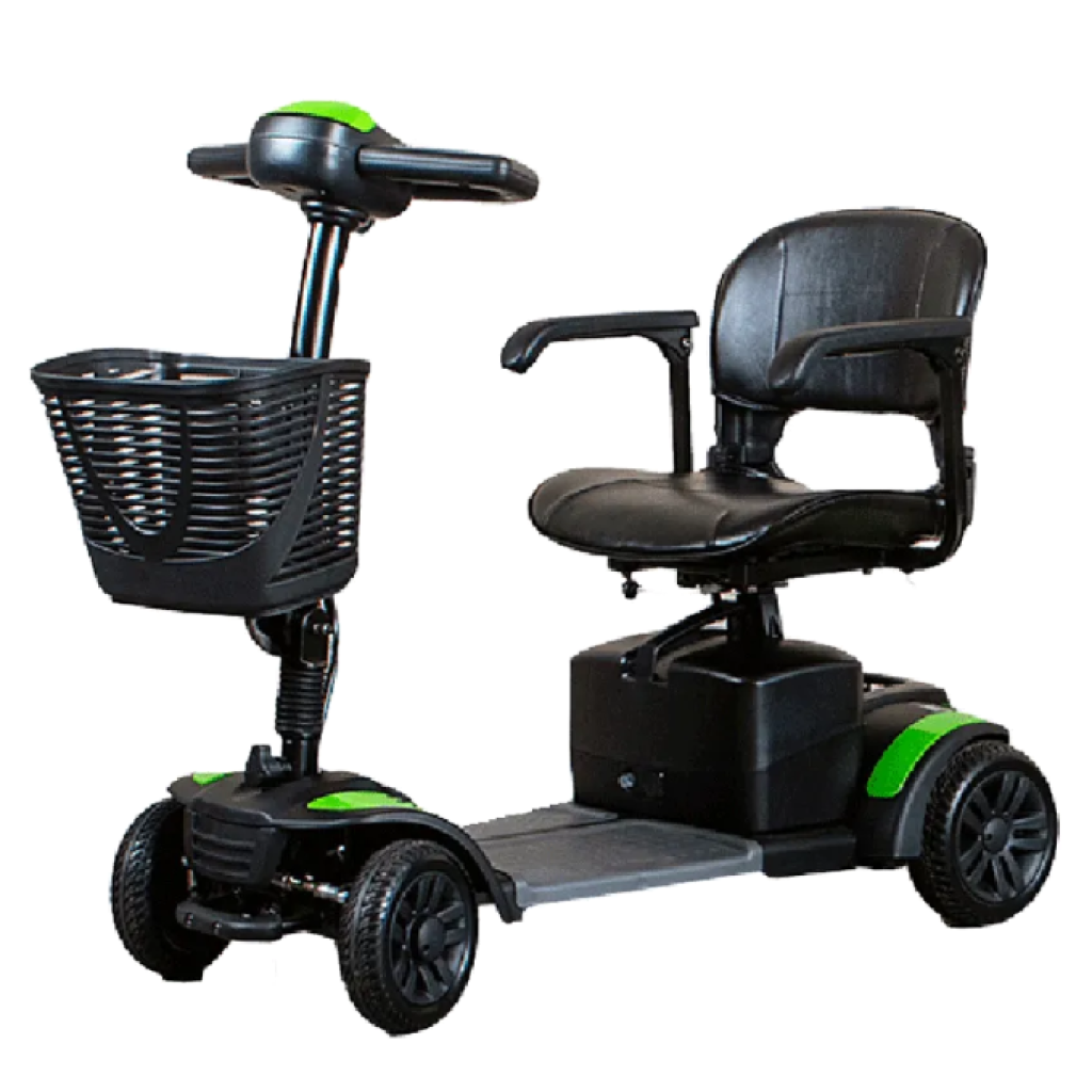 Drive Spitfire 4-wheel mobility scooter with green accents, available for rental in Lahaina and Wailea.